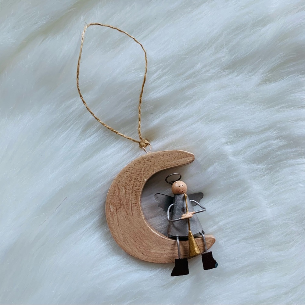 Angel Sitting On Moon Hanging Christmas Ornament